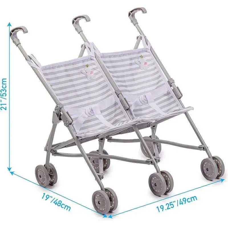 JC Toys - Berenguer Boutique Twin Umbrella Baby Doll Stroller, Gray, Ages 2+ - Image 2