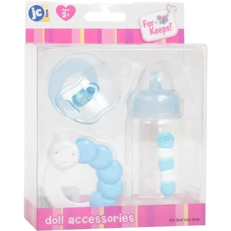 JC Toys - Blue Baby Doll Bottle, Rattle & Pacifier Set, Ages 2+ - Image 2