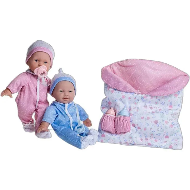 JC Toys - La Baby 11 Soft Body Twin Baby Dolls, Removable Outfits and Reversible Sleeping Bag & Accessories