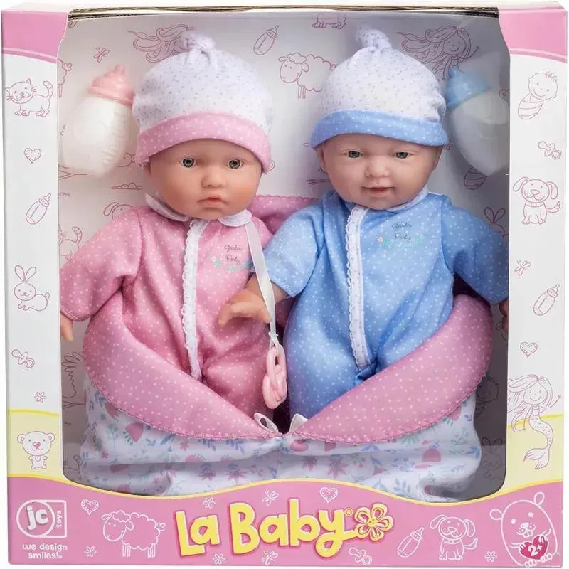 JC Toys - La Baby 11 Soft Body Twin Baby Dolls, Removable Outfits and Reversible Sleeping Bag & Accessories - Image 4