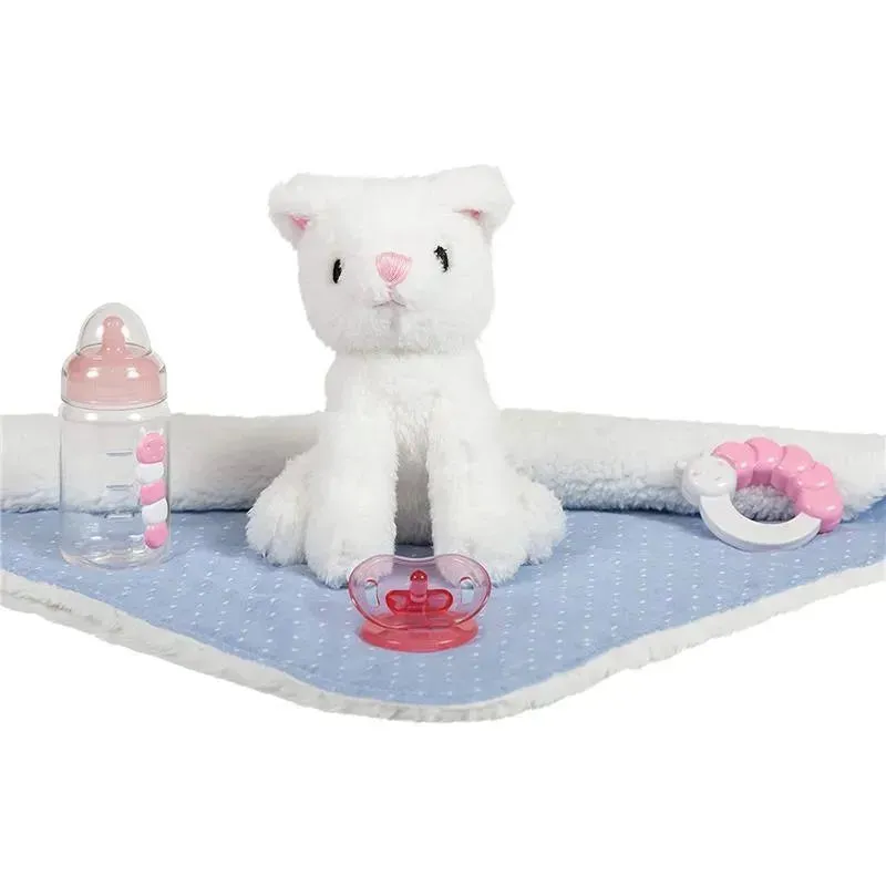 Jc Toys La Newborn 15 All Vinyl In Blue Onesie/White Cat Theme With Animal Friend - Image 4