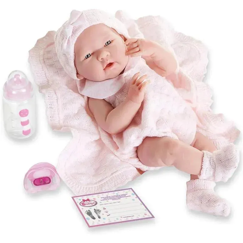 JC Toys - Real Girl Baby Doll La Newborn Pink Knit Outfit & Accessories, Ages 2+