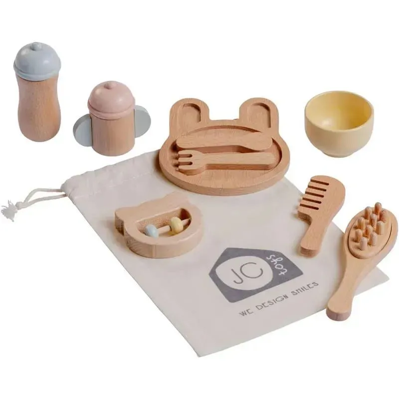 JC Toys - Real Wood 10 Piece Baby's First Care Set, Parfait Collection Twiggly Toys