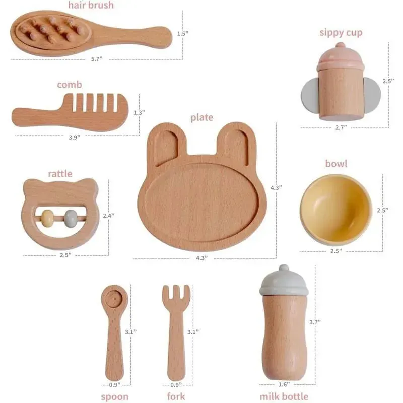 JC Toys - Real Wood 10 Piece Baby's First Care Set, Parfait Collection Twiggly Toys - Image 4