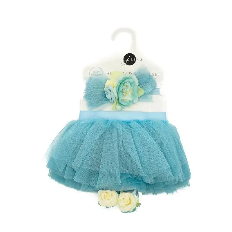 Jlika - Newborn Girl Tutu Set Skirt With Headband Infant Outfit - Blue - Image 5
