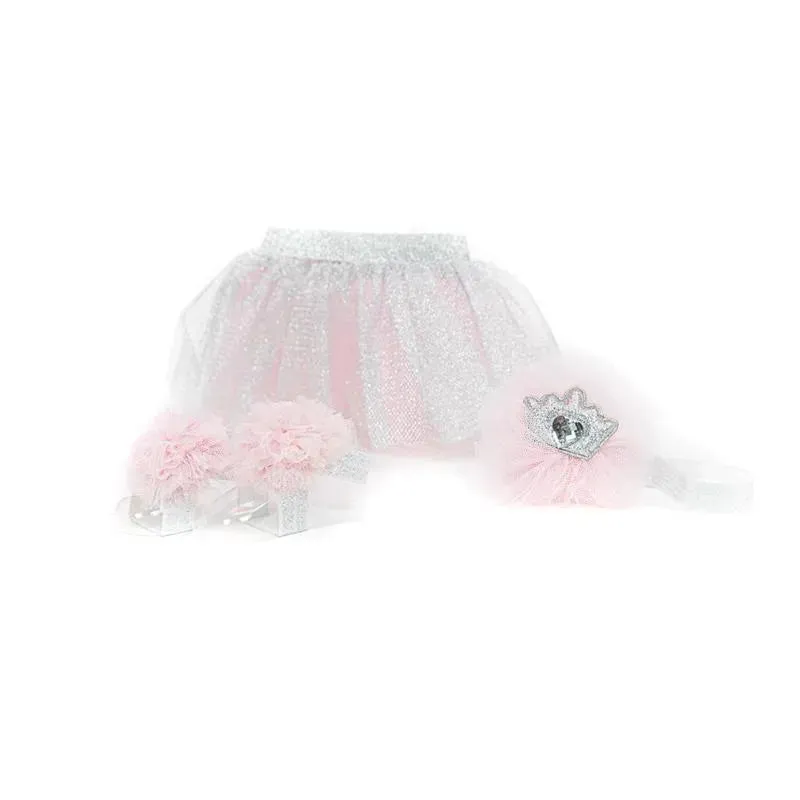 Jlika - Newborn Girl Tutu Set Skirt With Headband, Pink/Silver