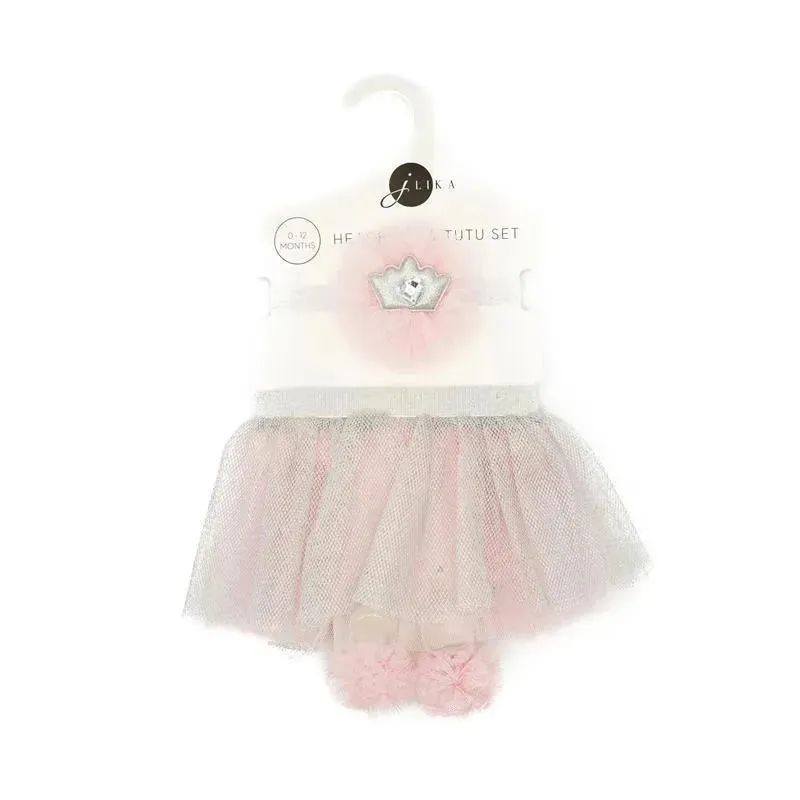 Jlika - Newborn Girl Tutu Set Skirt With Headband, Pink/Silver - Image 6