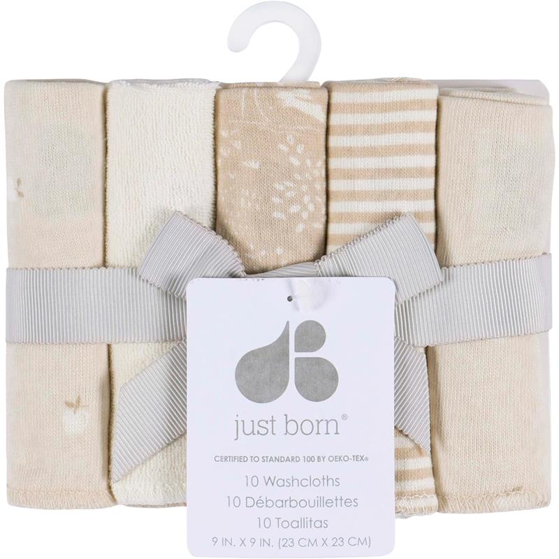 Just Born - 10Pk Knit Terry Washcloths Neutral Tan - Image 2