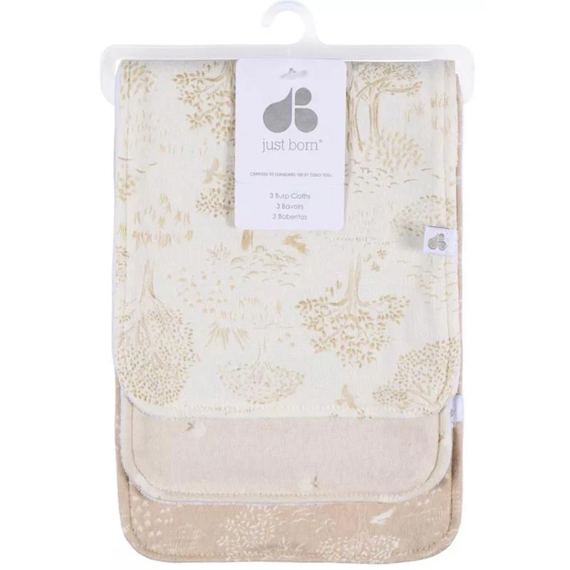 Just Born - 3Pk Burp Cloths Neutral Tan - Image 2