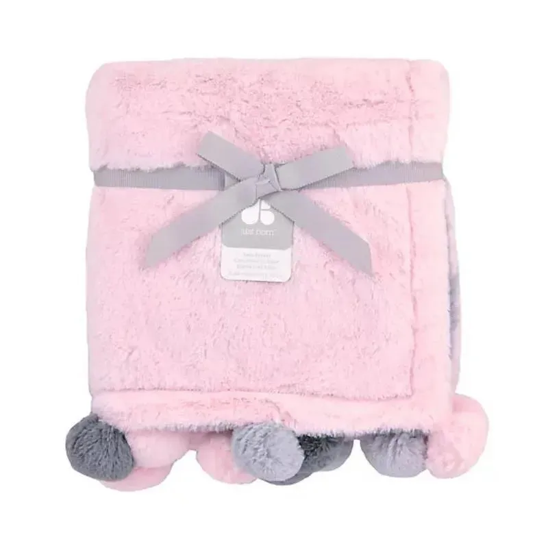 Just Born - Pom-Pom Plush Blanket, Pink - Image 2