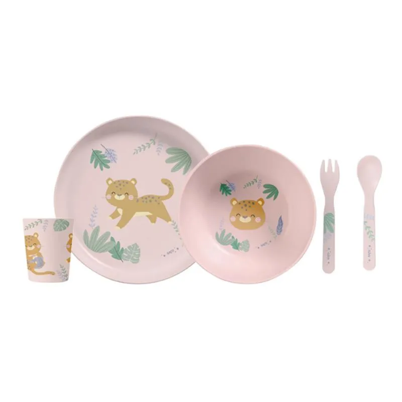 Kalencom - Jungle Cheetahs 5 Piece Feeding Set, Pink