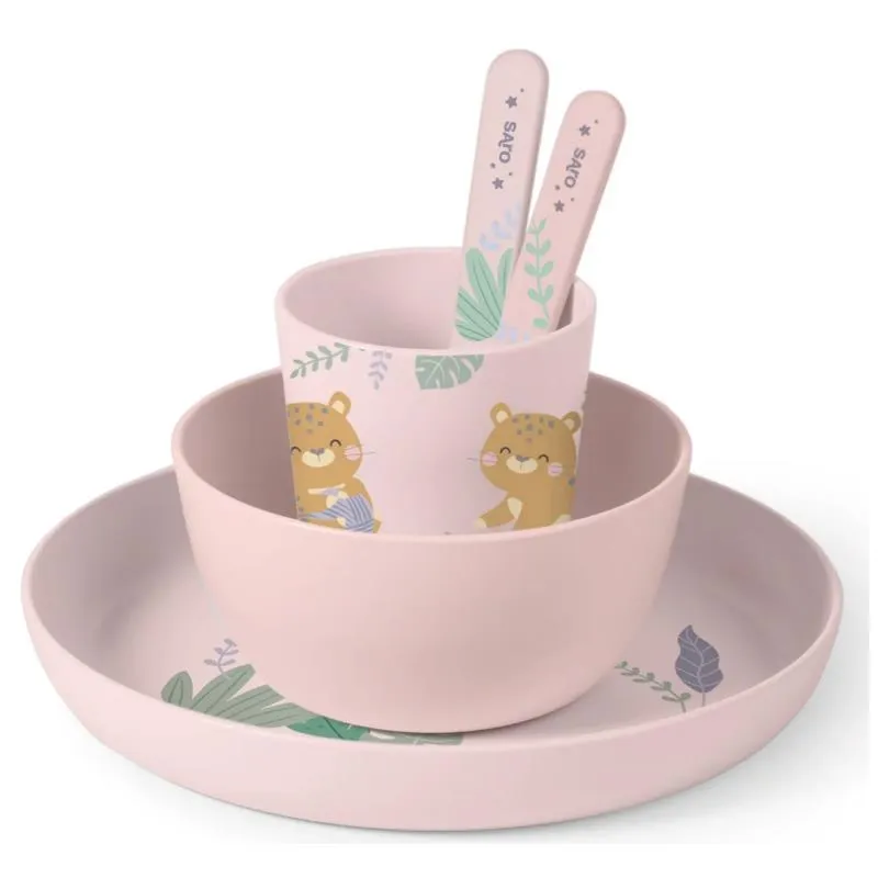Kalencom - Jungle Cheetahs 5 Piece Feeding Set, Pink - Image 2