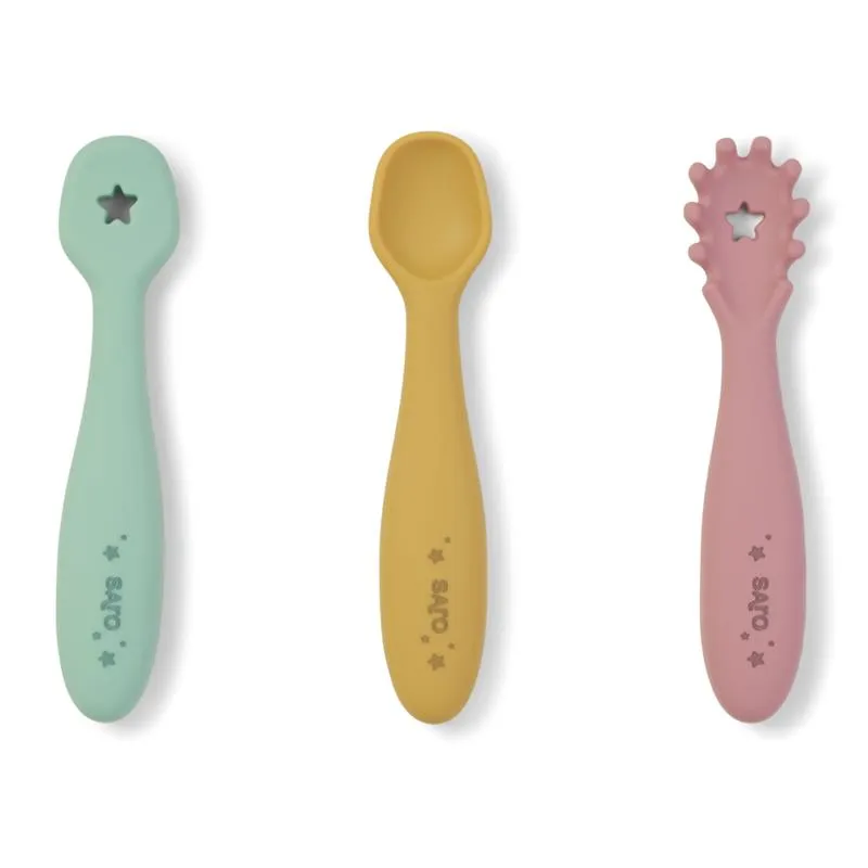 Kalencom - Set Of 3 Training Spoons, Blossom + Mustard + Hunter