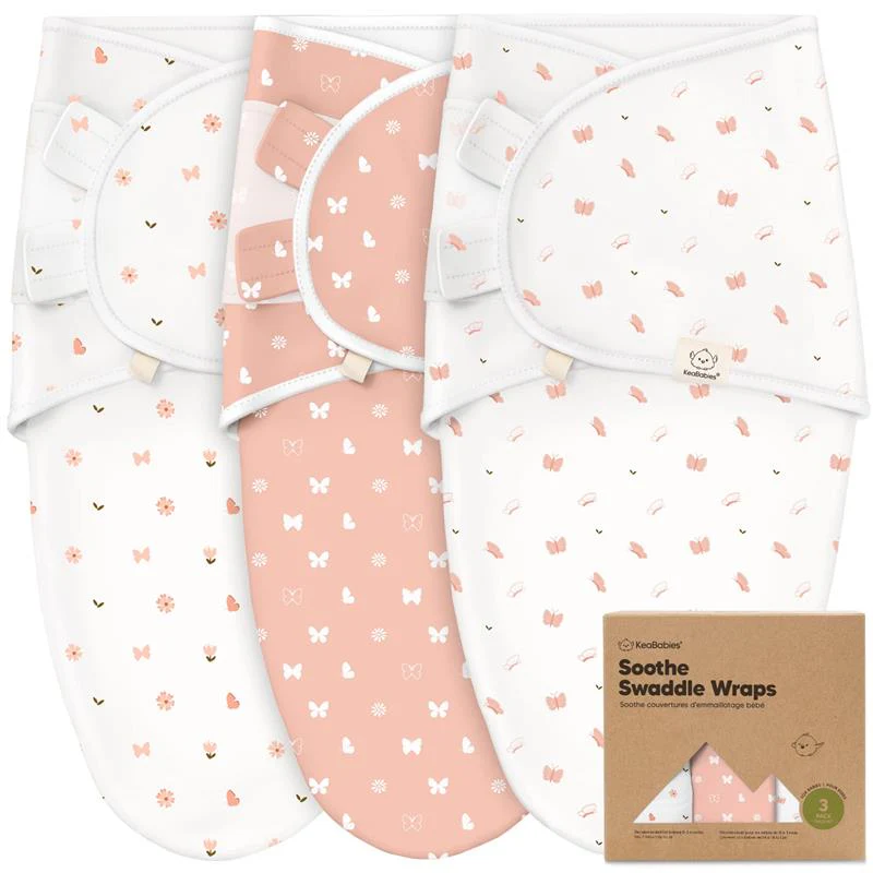 Keababies - 3Pk Soothe Baby Swaddles, Sleep Sack For Newborns, Butterflies 0/3M