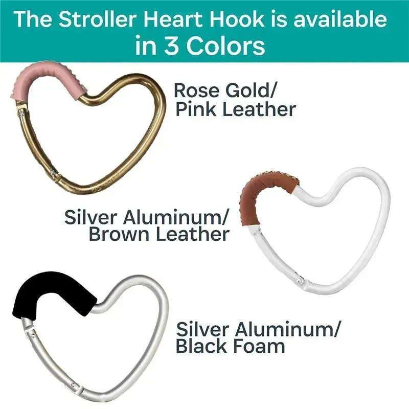 Kidco - BUGGY HEART HOOK by BUGGYGEAR, Silver Aluminum/Brown Leather - Image 2