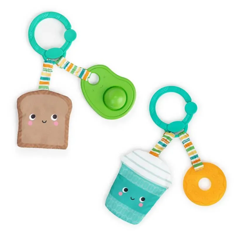 Kids II - Bright Starts Perfect Pair 2-in-1 Teether Toy, Avocado & Toast OR Coffee & Donut (Assorted)