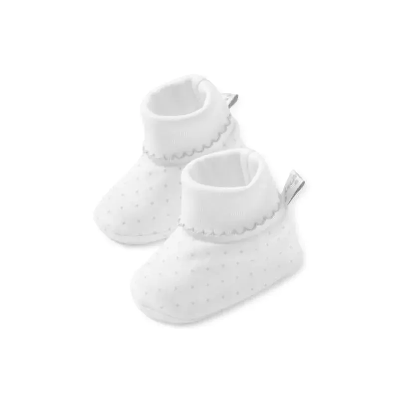 Kissy Kissy - Baby Dots Print Booties, White/Silver - Image 2