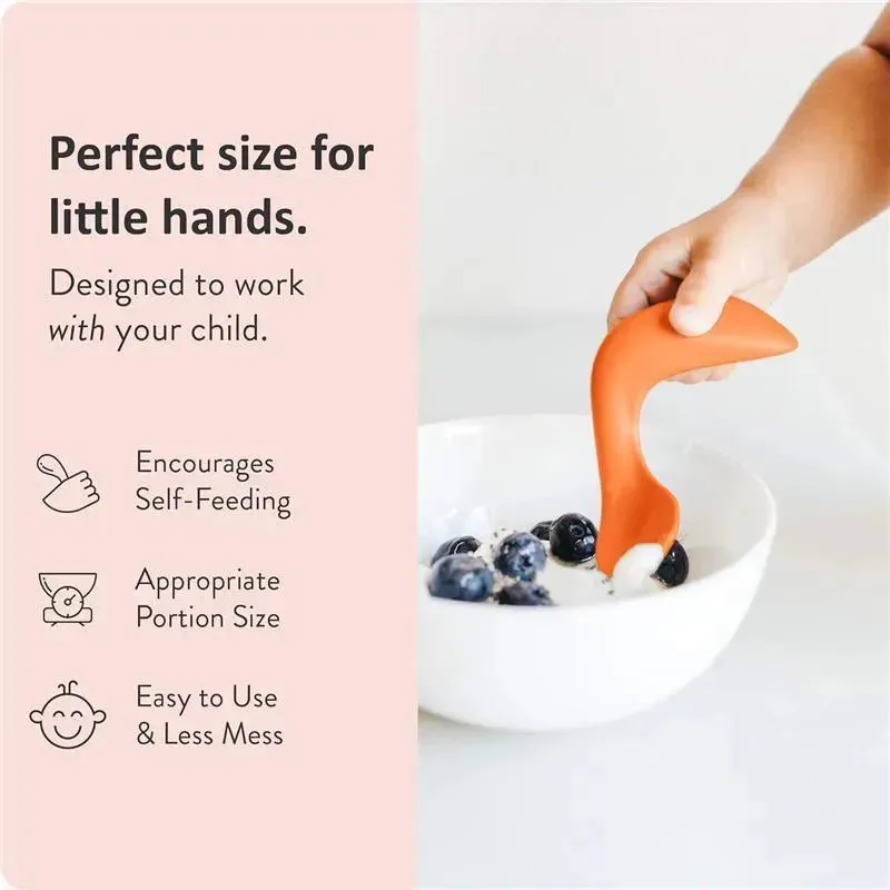 Kizingo - 2Pk Right-Handed Curved Baby Spoons for Baby-Led Weaning, Peaches - Image 3