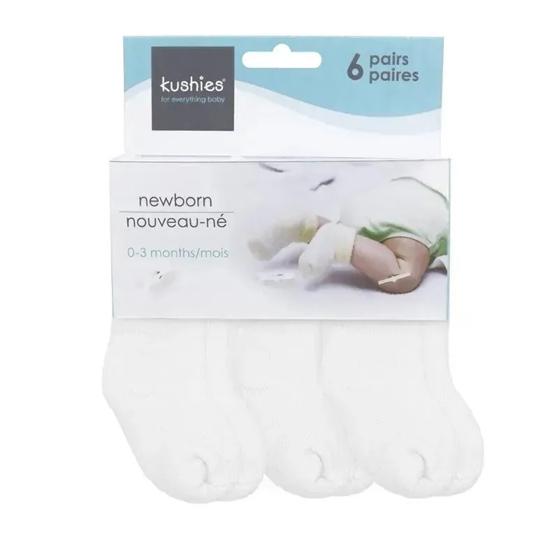 Kushies - 6 Pack newborn socks, White - Image 2