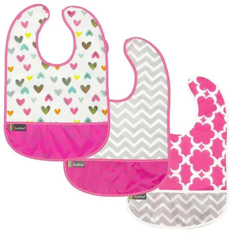 Kushies Girls' 3-Pack Waterproof Cleanbib, 6-12M