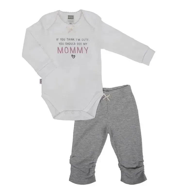 Kushies Hello World Bodysuit & Legging Set Girl - White and Grey