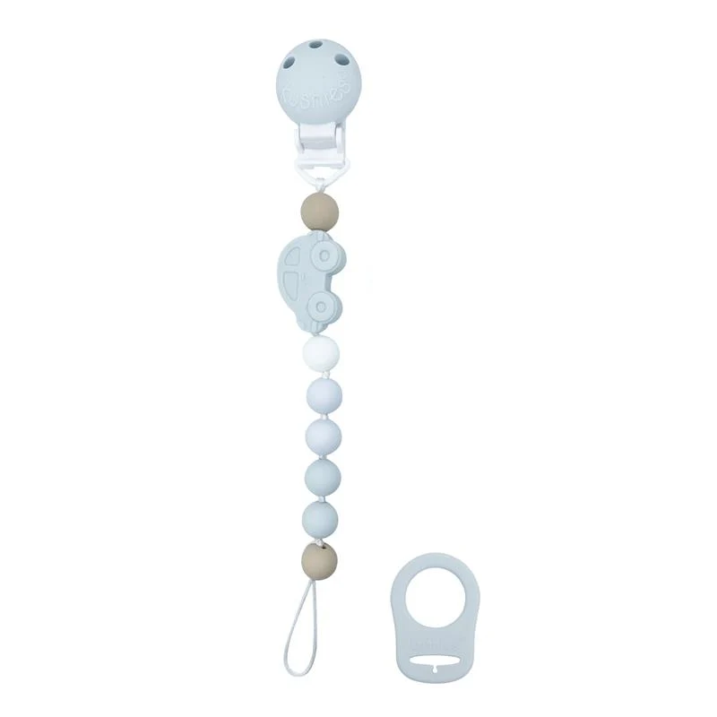 Kushies Silibeads Silicone Pacifier Clip - New Blue Car