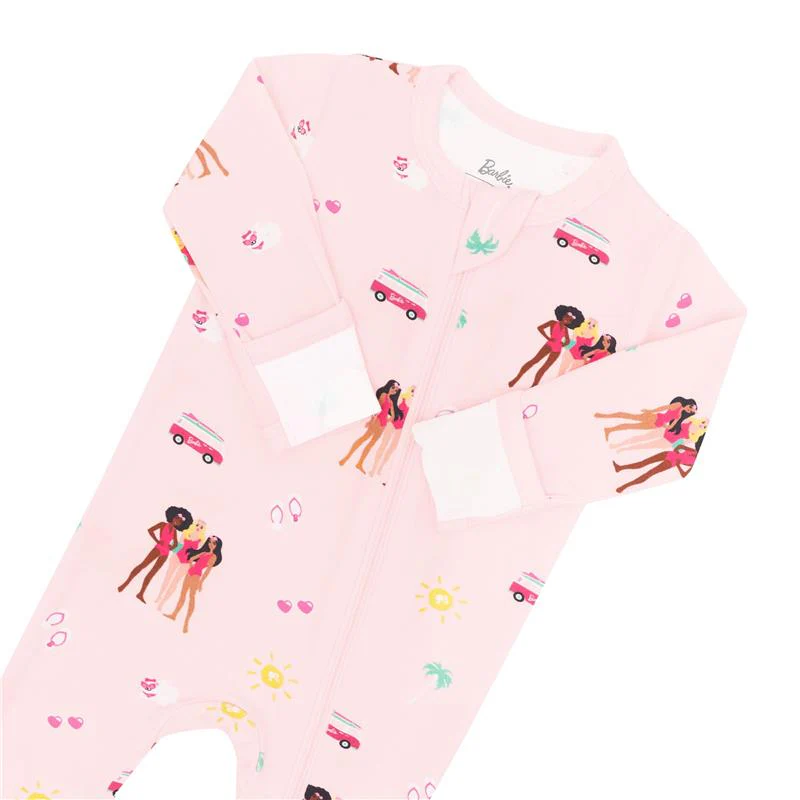 Kyte Baby - Baby Girl Zippered Footie In Barbie™ Beach - Image 3