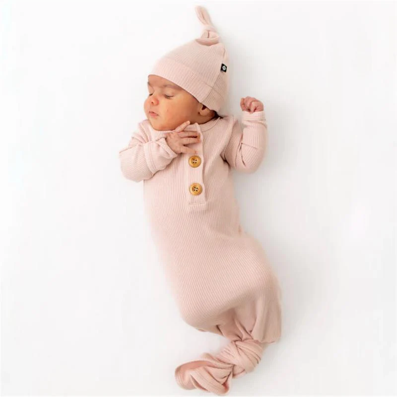Kyte Baby - Ribbed Knotted Gown With Hat Set In Blush