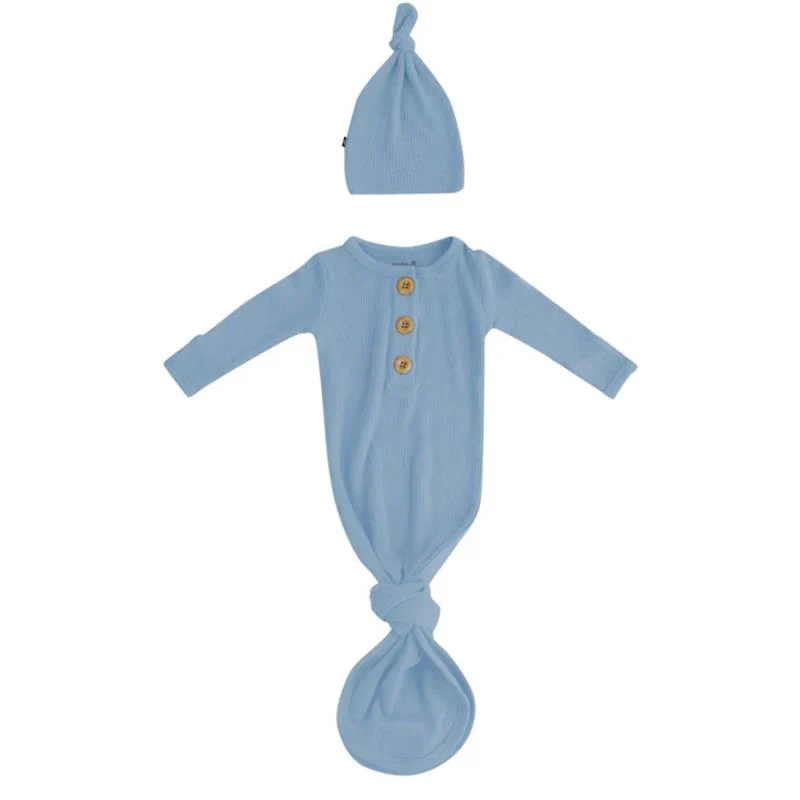 Kyte Baby - Ribbed Knotted Gown With Hat Set In Slate - Image 2