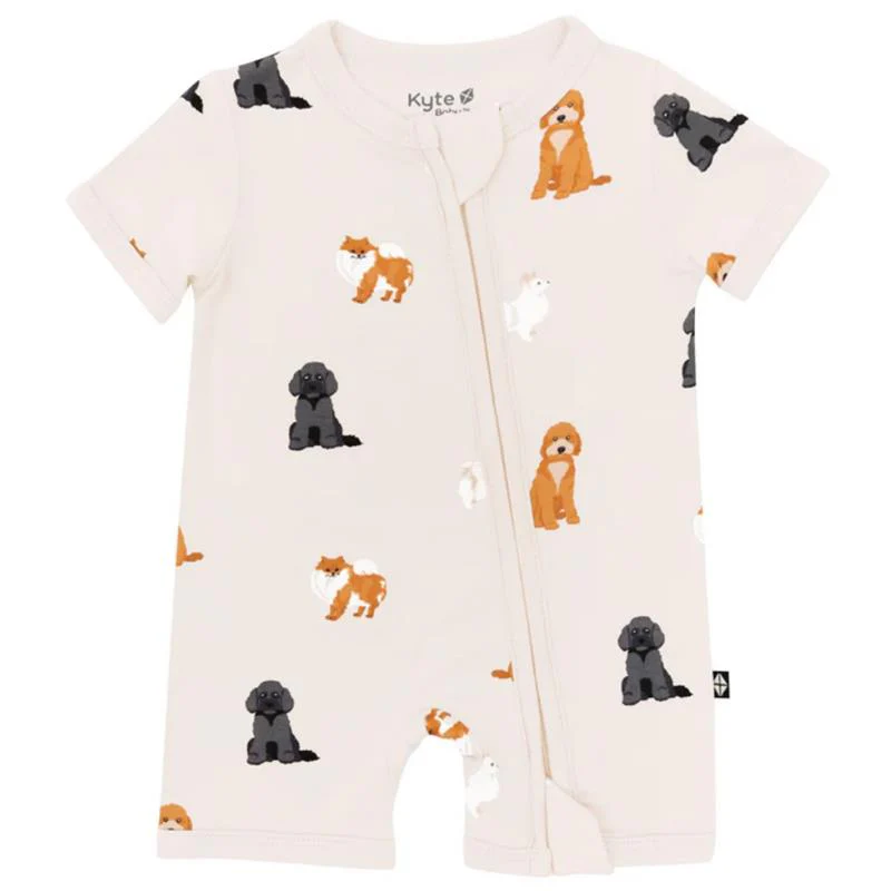 Kyte Baby Zippered Shortall Romper In Fluffy Dog