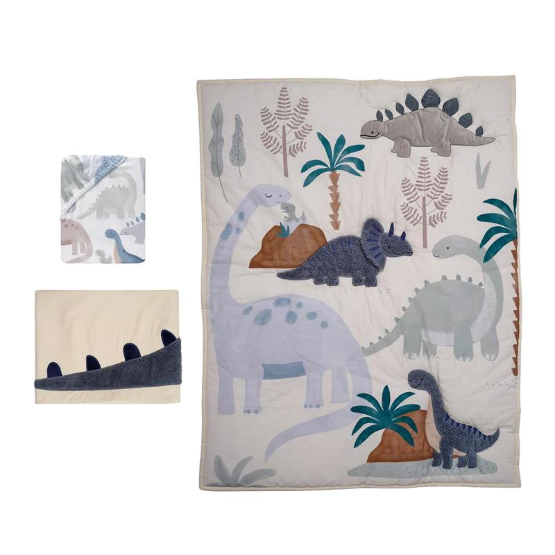 Lambs & Ivy - 3Pk Dino-Might Blue/Gray Dinosaur Nursery Baby Crib Bedding Set - Image 9