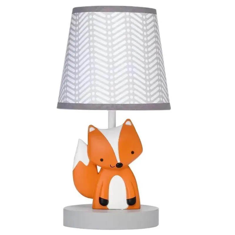 Lambs & Ivy - Acorn Gray/White/Orange Fox Nursery Lamp with Shade & Bulb