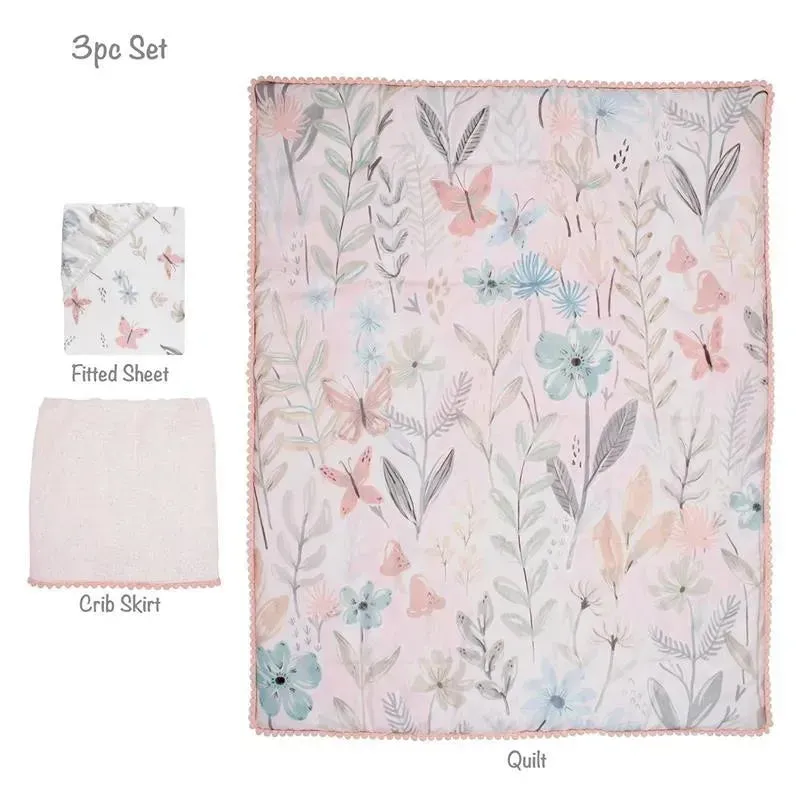 Lambs & Ivy - 3Pk Baby Blooms Pink Floral/Butterfly Baby Crib Bedding Set - Image 2
