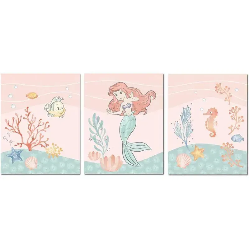 Lambs & Ivy - Bedtime Originals Disney Baby The Little Mermaid 3-Piece Unframed Wall Art, Ariel - Image 2