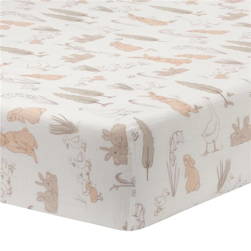 Lambs & Ivy Bunny Hop Organic Cotton Sheet, Muslin