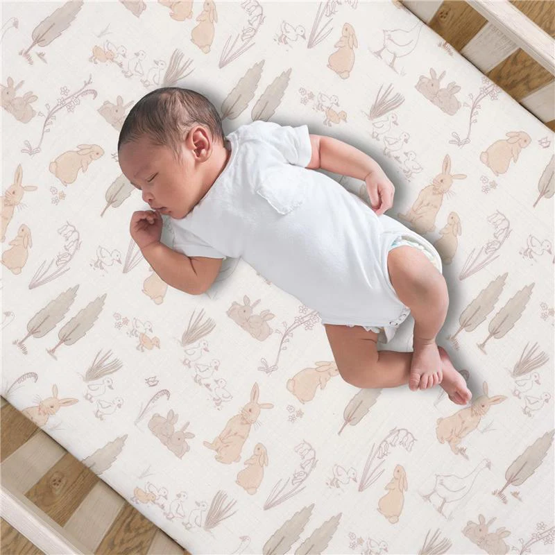 Lambs & Ivy Bunny Hop Organic Cotton Sheet, Muslin - Image 2