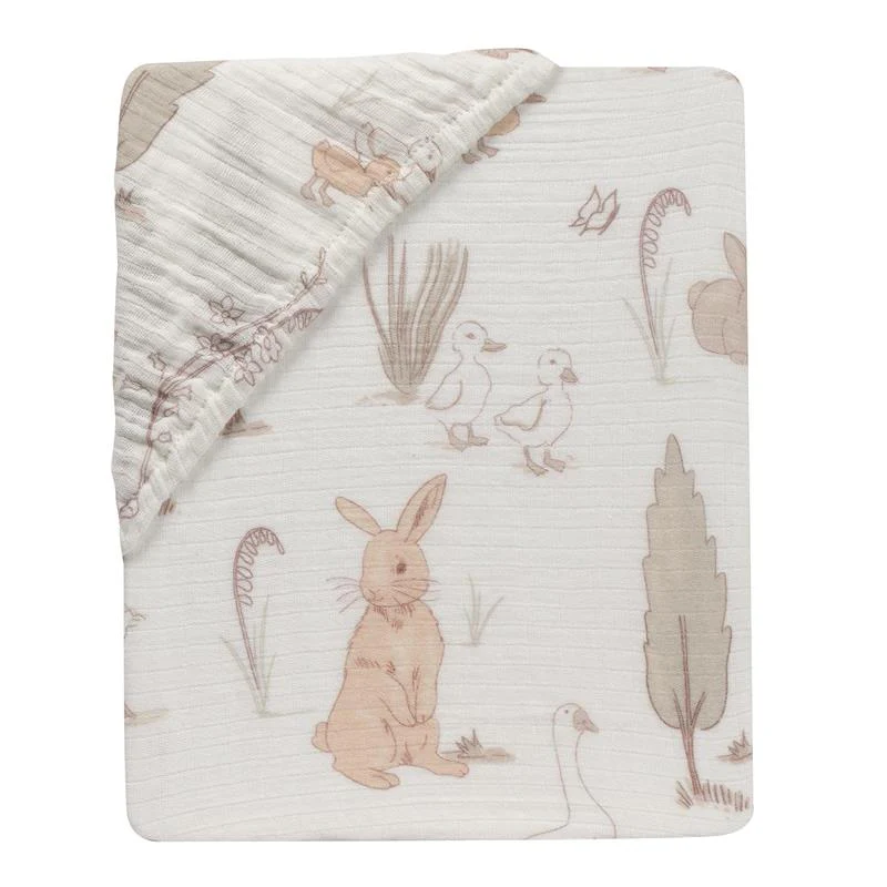 Lambs & Ivy Bunny Hop Organic Cotton Sheet, Muslin - Image 7