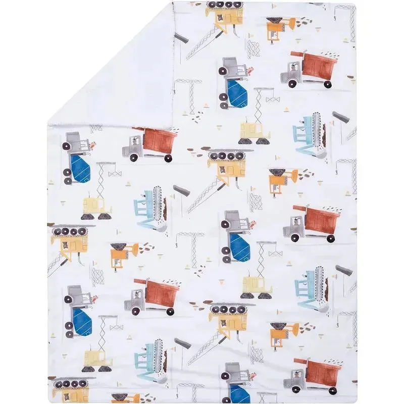 Lambs & Ivy - Construction Zone White Cozy Fleece Trucks Baby Blanket - Image 2