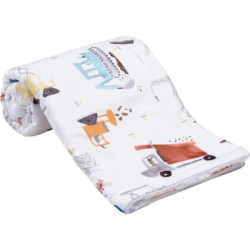 Lambs & Ivy - Construction Zone White Cozy Fleece Trucks Baby Blanket - Image 4