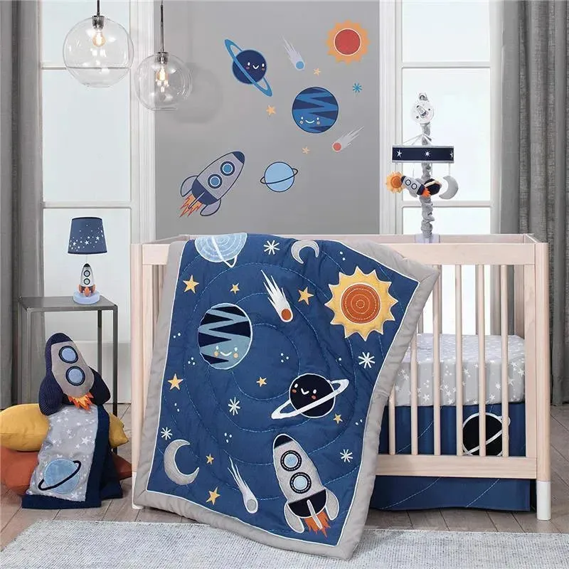 Lambs & Ivy Milky Way Rocket Ship Nursery Throw Pillow Plush, Blue/Grey - Image 3