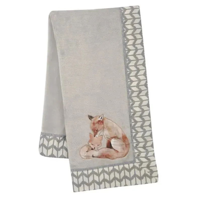 Lambs & Ivy - Painted Forest Fox Coral Fleece Baby Blanket, Gray