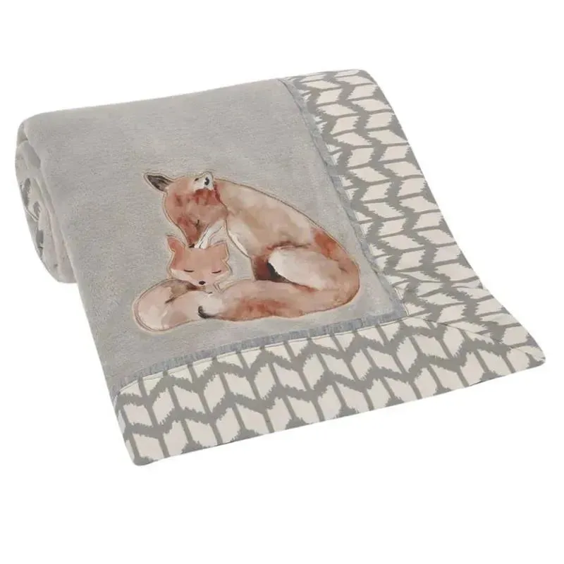 Lambs & Ivy - Painted Forest Fox Coral Fleece Baby Blanket, Gray - Image 4