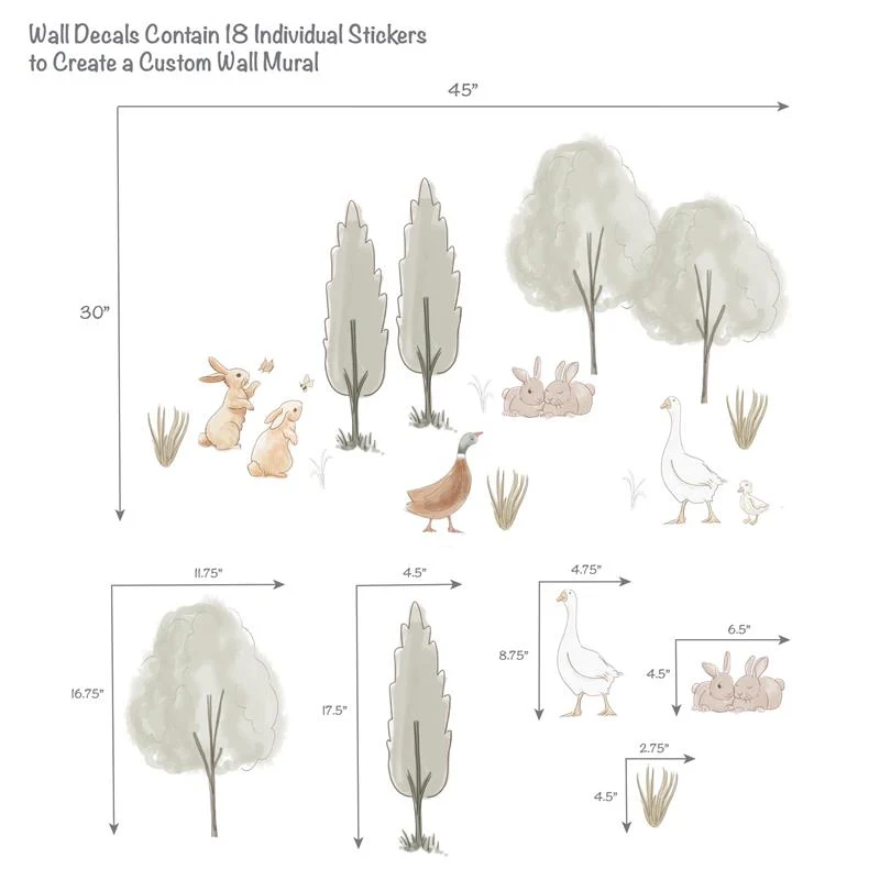 Lambs & Ivy Signature Bunny Hop Woodland Trees/Duck Wall Decals/Stickers - Image 3