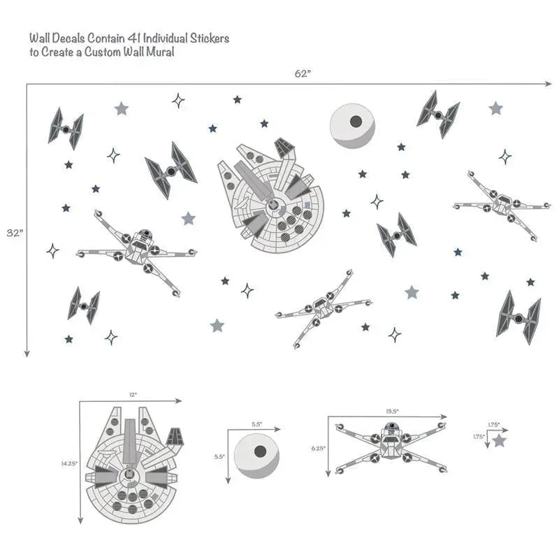 Lambs & Ivy - Wall Decal, Stars Wars Millennium Falcon Tie Fighters - Image 2