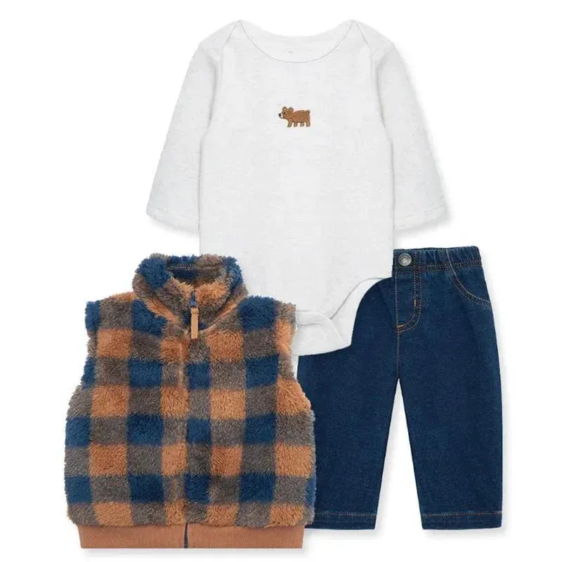 Litlle Me - 3Pk Baby Boy Check Vest Set - Image 2