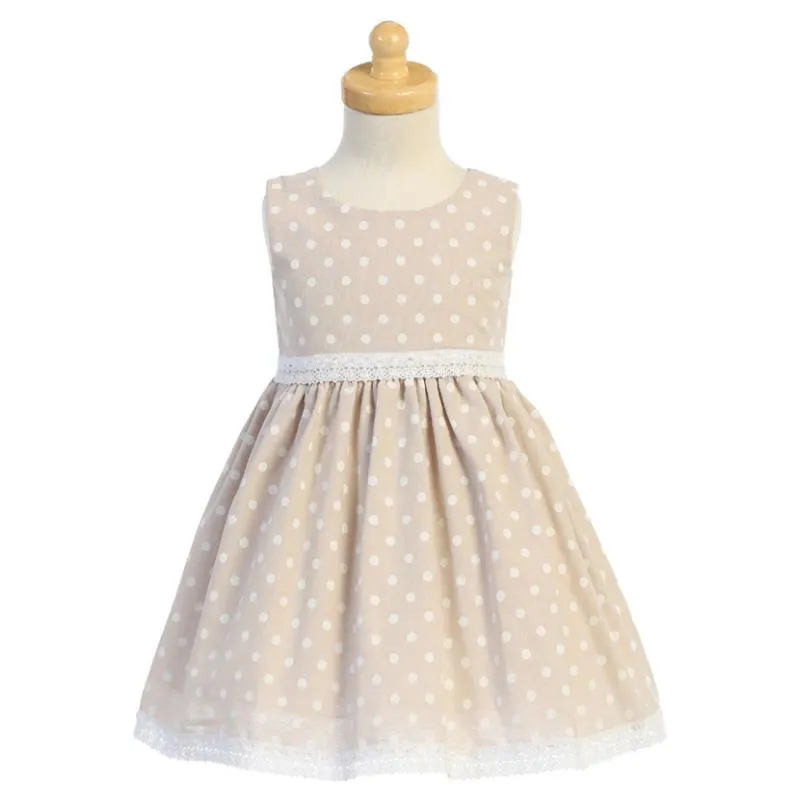 Lito - Baby Girl Cotton Chambray Polka-Dot, Beige