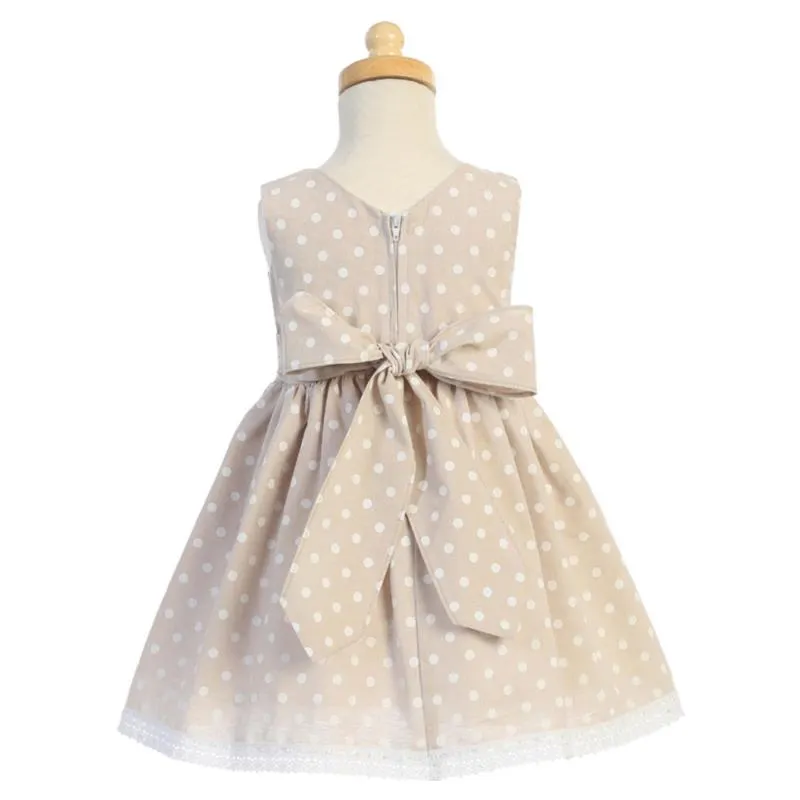 Lito - Baby Girl Cotton Chambray Polka-Dot, Beige - Image 2
