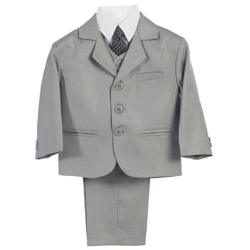 Lito Boy's 3 Button Suit, Light Gray, 5-Piece