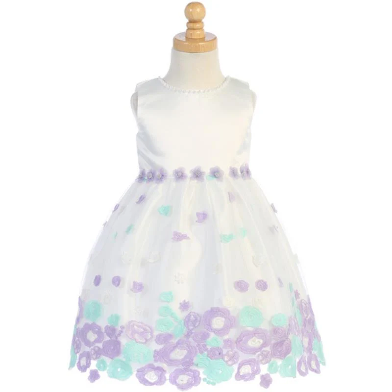 Lito Girl Dress Satin With Embroidered Tulle, Ivolil