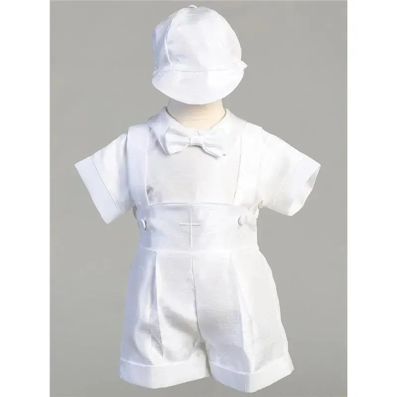 Lito - Suspendered Shantung Shorts With Embroidered Cross Maverick, White
